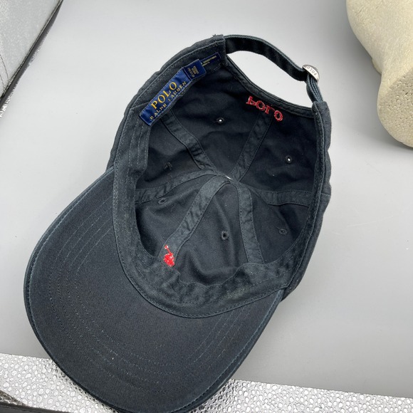 Polo Ralph Lauren Chino Cotton Baseball Cap Black Red Pony Logo Strapback OS - Picture 6 of 6